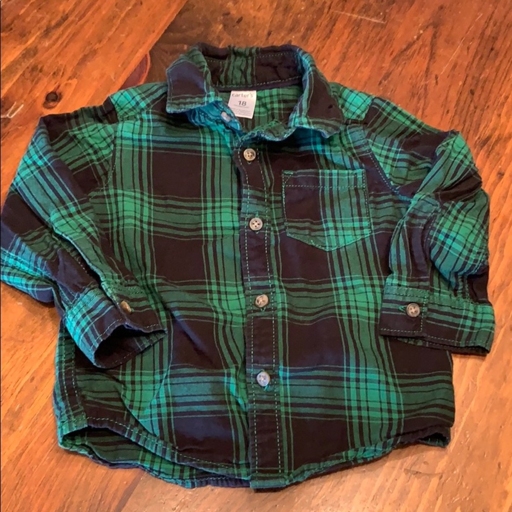 Green/black plaid Button up size 18mo